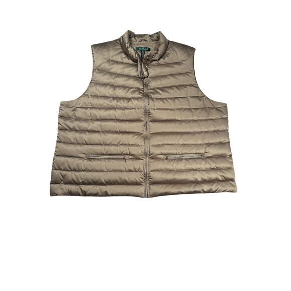 Lauren Ralph Lauren Gold Down Puffer Vest Womens Plus Size 2x Full Zip Pockets - Picture 1 of 8